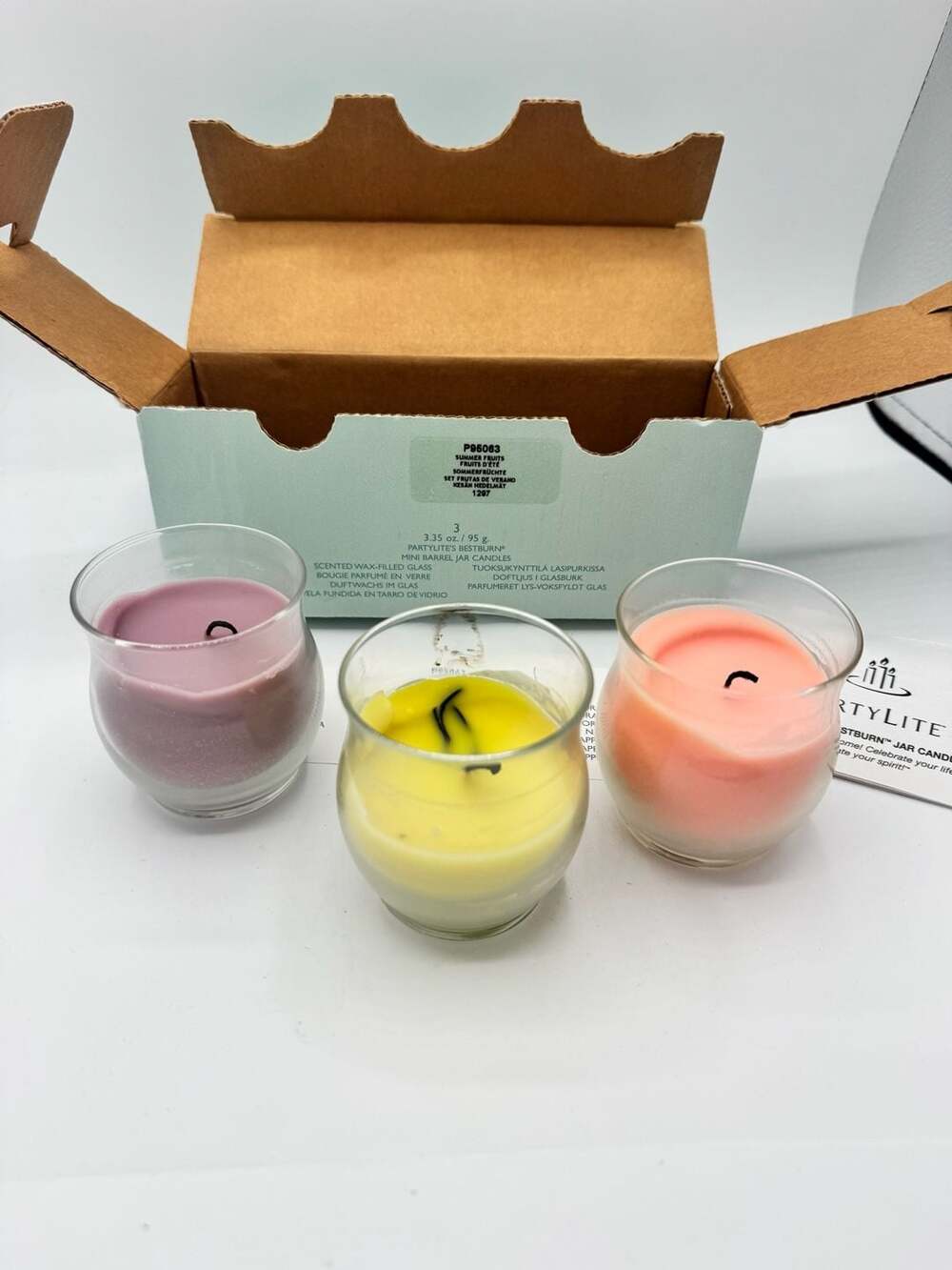 PartyLite Summer Fruits Bestburn Mini Barrel Jar Candles P95063 Set of 3